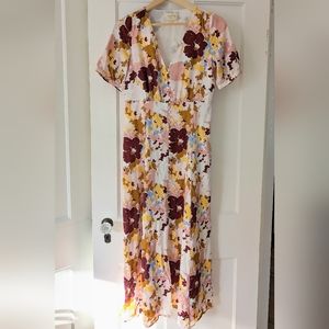 Sezane Floral Maxi Dress - Pink, Yellow, Burgundy, Size 36